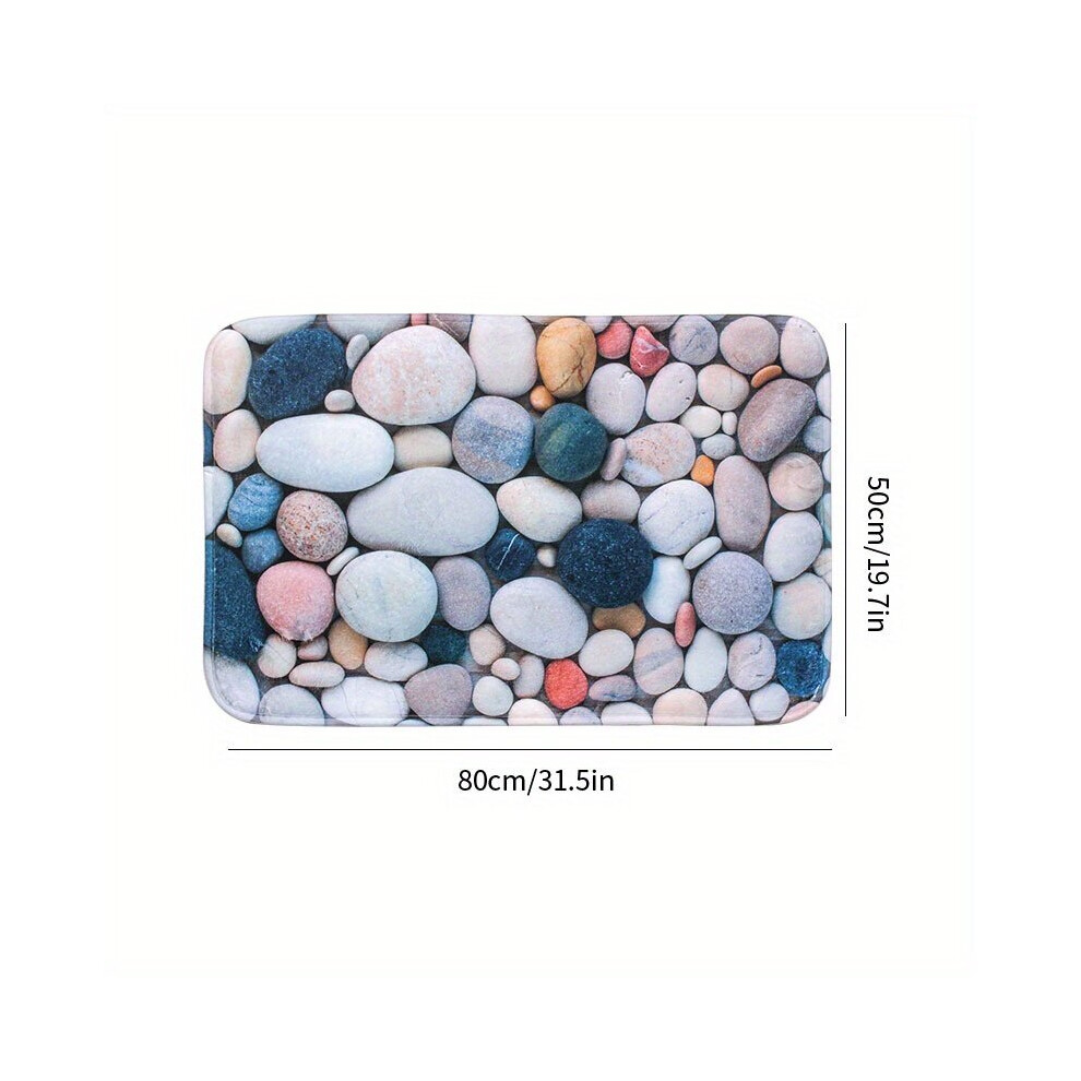 Tapis de bain antidérapant en flanelle à motif pierre, 50 x 80 cm