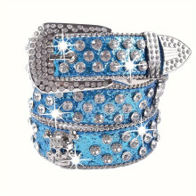 Ceinture western cowgirl élégante en strass pour femme, bleue