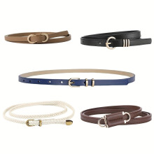 Lot de 5 ceintures fines en cuir PU pour femmes avec boucle en métal