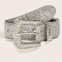 Ceinture hip-hop Y2K Western Zircon pour femme, argent