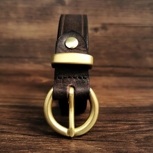 Ceinture en cuir élégante avec boucle en métal pour femme, couleur café