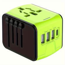 Reiseadapter mit mehreren USB- und Typ-C-Anschlüssen, Grün