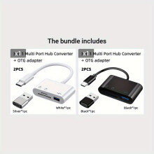 Schlankes USB-C 3-in-1-Adapter-Kit – Schnelle Datenübertragung., Weiß + Schwarz