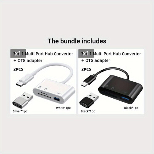 Schlankes USB-C 3-in-1-Adapter-Kit – Schnelle Datenübertragung., Weiß + Schwarz