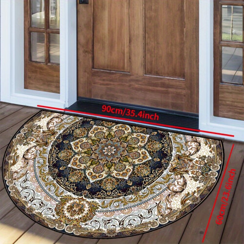 Tapete Boho Mandala Azul Dourado Meio Redondo - Antiderrapante, 19 * 31 polegadas / 50 * 80 cm