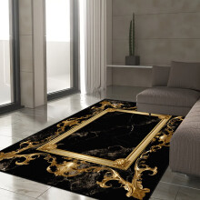 Luxuriöser schwarz-goldener Teppich für das Wohnzimmer, 120 x 160 cm