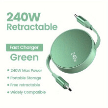 PD 240 W Schnellladekabel mit zwei Anschlüssen und einziehbarem Typ-C-Kabel, Grün