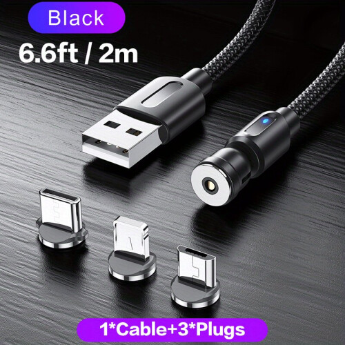 Magnetisches Telefonladekabel 3-in-1 mit USB C, 2 m, Schwarz
