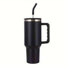 1200 ml Vakuumbecher mit Strohhalm und Griff, Schwarz