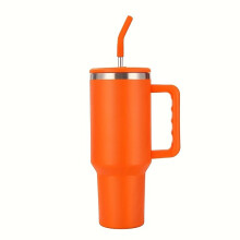 1200 ml Vakuumbecher mit Strohhalm und Griff, Orange