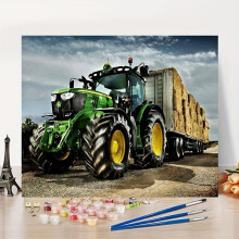 Dipinto di un grande camion con i numeri, 40x50cm.