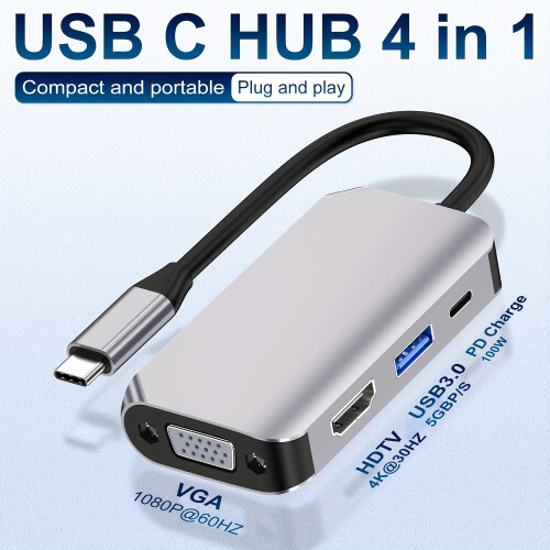 USB C Hub, USB C Multifunktionsadapter für MacBook Pro, 4 in einem