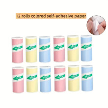 Colored adhesive thermal printer paper, 5725mm., 12 rolls of colored adhesive thermal stickers