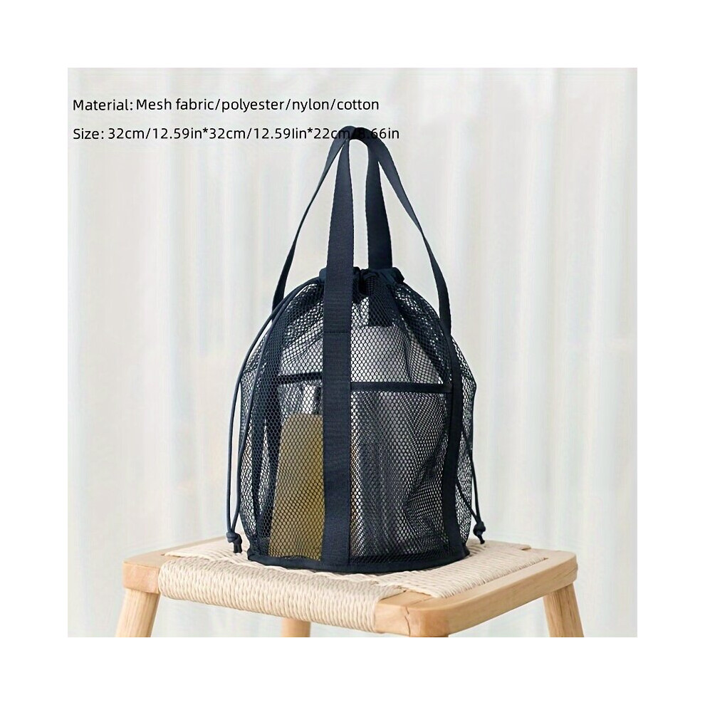 Sac de plage en maille transparente avec cordon de serrage, noir