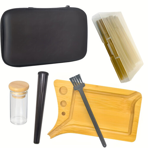 Custodia portatile in bambù con accessori, 10 coni., Marrone