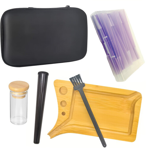 Custodia portatile in bambù con accessori, 10 coni, viola