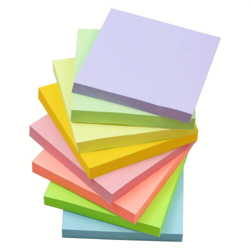 8 sticky sheets, 7.62x7.62 cm, pastel colors.