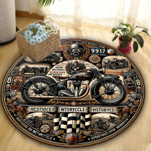 Runder Teppich mit Retro-Motorrad-Muster, rutschfest, 80 cm