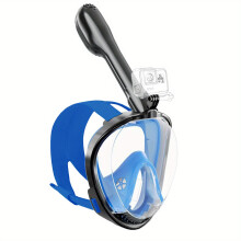 Máscara de mergulho facial completa Y3 com visão de 180, preta/azul