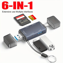 6-in-1 USB 3.0 High Speed Kartenleser: SD/TF 3.0, USB/USB-C 2.0, OTG kompatibel, Plug and Play, SDXC kompatibel