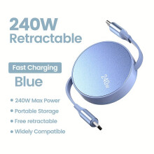 PD 240 W Schnellladekabel mit Doppelkopf und einziehbarem Typ-C-Kabel, Blau