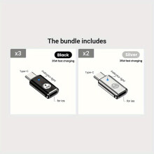 35W PD Typ C LED-Adapter für iPhone 15 Pro Max, Schwarz*3 + Silber*2