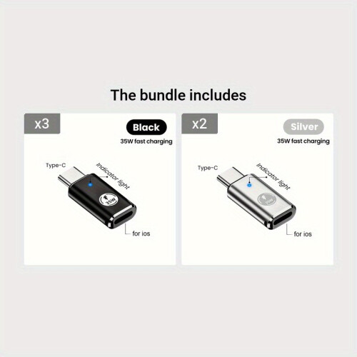 35W PD Typ C LED-Adapter für iPhone 15 Pro Max, Schwarz*3 + Silber*2