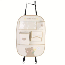 Organizador de encosto de carro com 5 bolsos e suporte para tablet, urso bege