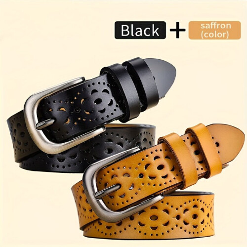 2 pcs. women's leather belts for jeans, black+orange