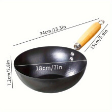 Wok chinês de ferro pequeno para uma pessoa, frigideira pequena de ferro antiaderente com uma alça -