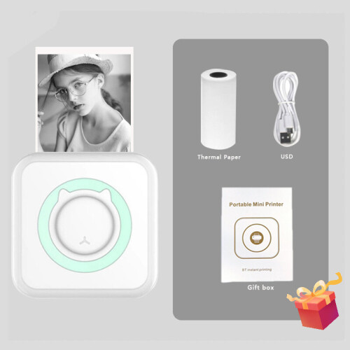 Mini pocket printer: for photos, lists, QR codes., C15-GREEN