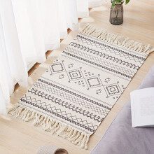 Böhmischer geometrischer handgemachter Teppich mit Fransen., 60*90 cm