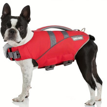 Chaleco salvavidas reflectante para perros con asa para nadar., Rojo