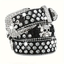 Stylischer Strass Western Cowgirl Gürtel für Damen, Schwarz
