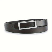 Ceinture en cuir véritable à boucle rectangulaire pour femme. Ceinture noire avec boucle argentée