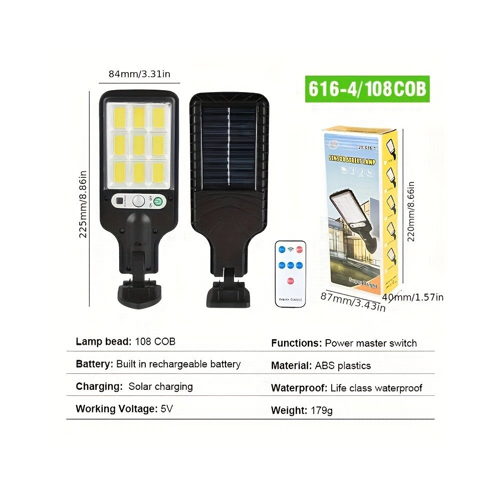Lampe solaire d'extérieur à capteur 2200W avec télécommande, 2 pièces.