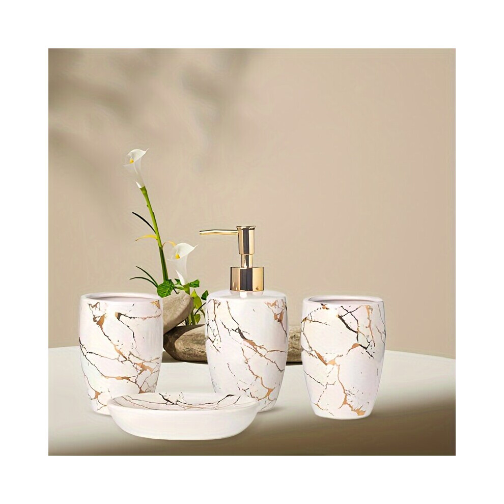 Ensemble de salle de bain de luxe 4 pièces au design en marbre., Blanc