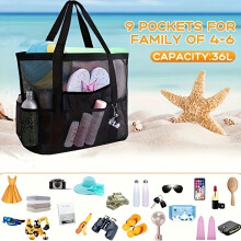 Bolsa de praia grande de malha: ideal para toda a família, flexível e leve.