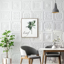Een stuk Europese Vintage Witte 3D Wandpanelen, Romeinse Stijl Textuur 13,77 * 27,56 Inch. * 11 + zonnebloem 13,77