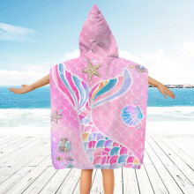 Serviette de plage à capuche pour enfant avec motifs, queue de sirène 1
