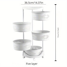 360 Degree Rotating Multi-Layer Shelving Rack on Casters, Five Tier Rotating Shelves