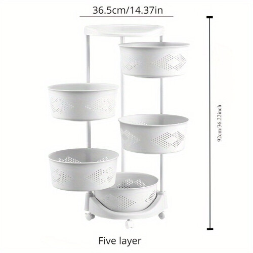 360 Degree Rotating Multi-Layer Shelving Rack on Casters, Five Tier Rotating Shelves