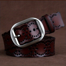 Boucle de ceinture florale en cuir véritable pour jeans classiques pour femme, café 1