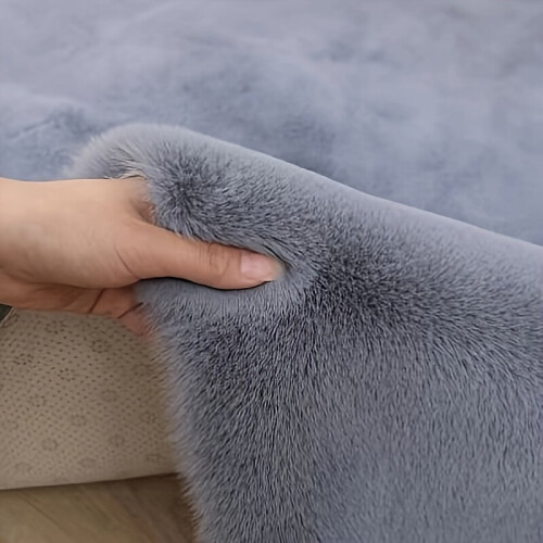 Plüschiger Luxus-Teppich aus Kaninchenfellimitat, Rauchgrau