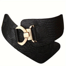 Ceinture élastique rétro en relief serpent pour femme, noire