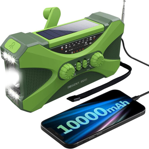 Notfallradio Solarbetrieb, 10000 mAh, grün
