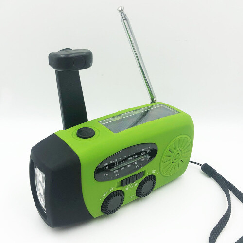 Rádio de emergência com manivela, 2000 mAh, verde