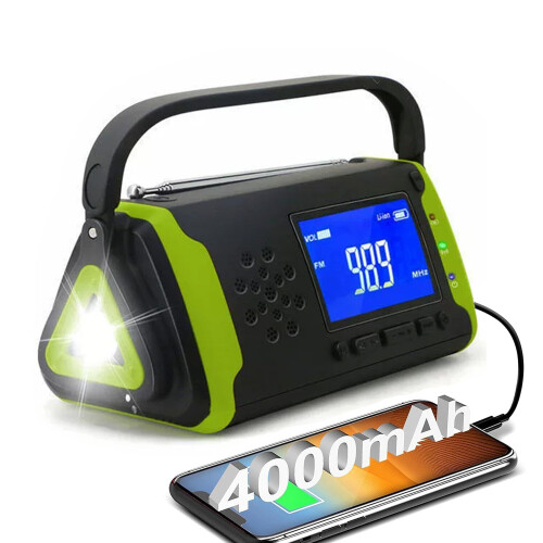 Rádio de emergência, 4000 mAh, verde