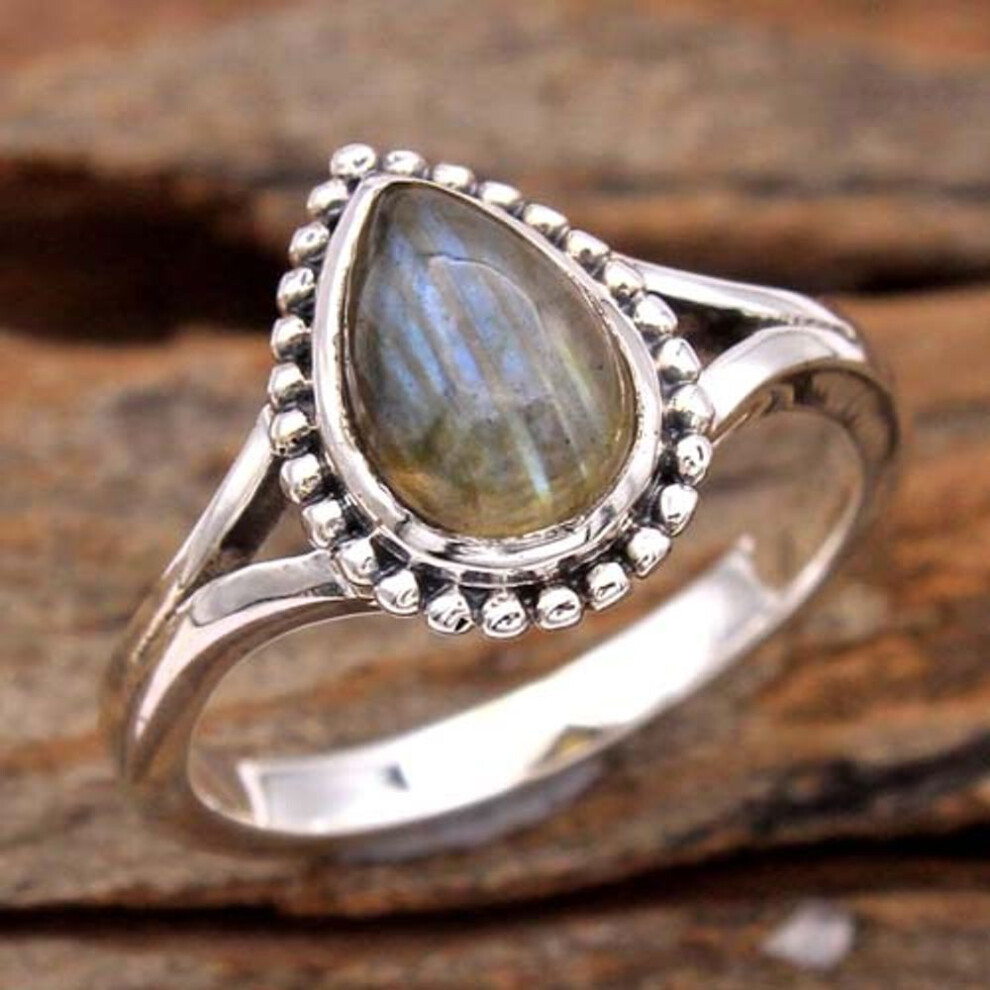 (blue, 6) Labradorite Ring, Natural Gemstone, 925 Sterling Silver Jewelry, Silver Charm Ring, Gifts For Her