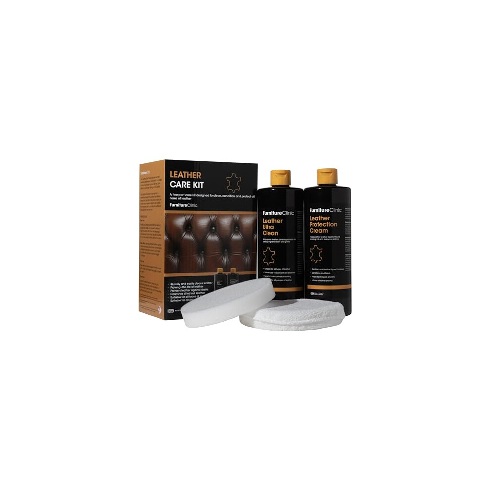 Furniture Clinic Complete Leather Care Kit | Leather Cleaner & Leather Protection Cream for Sofas, Cars, Furniture | Leather Care Set Includes 500ml